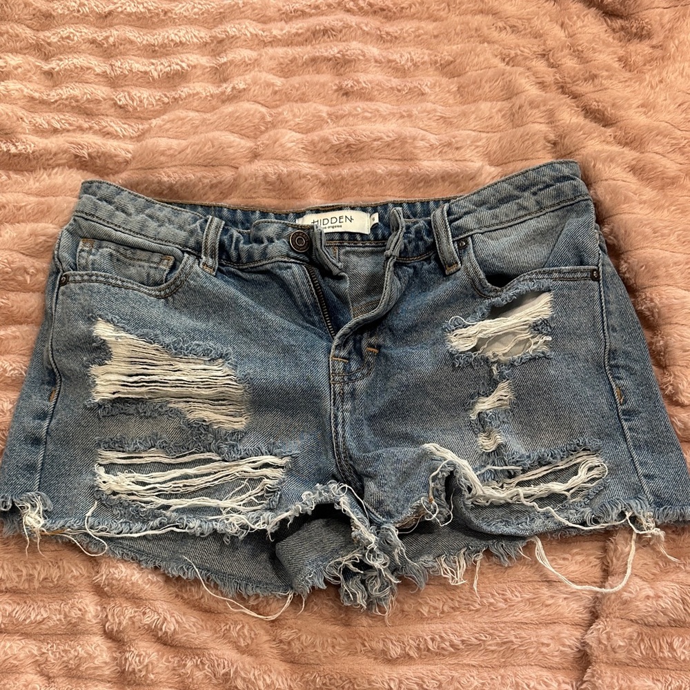 Women's Distressed Denim Shorts - Blue